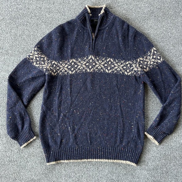 Express Other - Express Sweater Mens Large Navy Wool Blend Quarter‎ Zip Fair Isle Made Japan